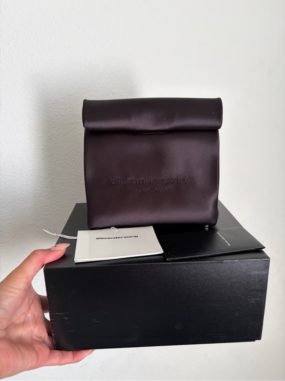 Alexander Wang  Fold-Top Small Leather Pouch in black satin